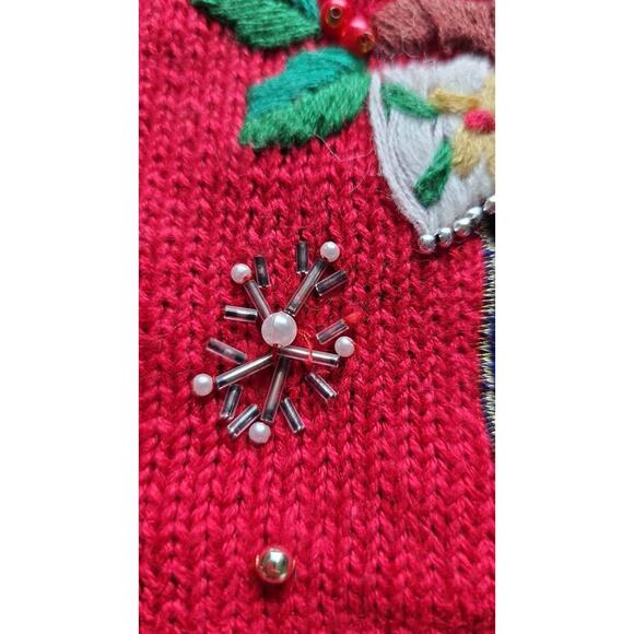 Vintage Christmas Cardigan Ugly Holiday Sweater Embroidered Snowman Teddy Bear L - Picture 4 of 7